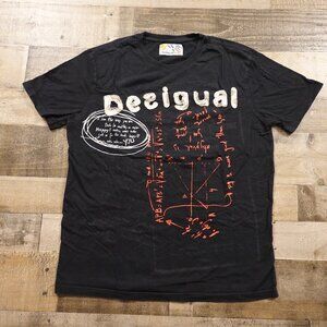 Desigual Black Graphic T-Shirt Men's XL Script Formula Graphic Casual Streetwear
